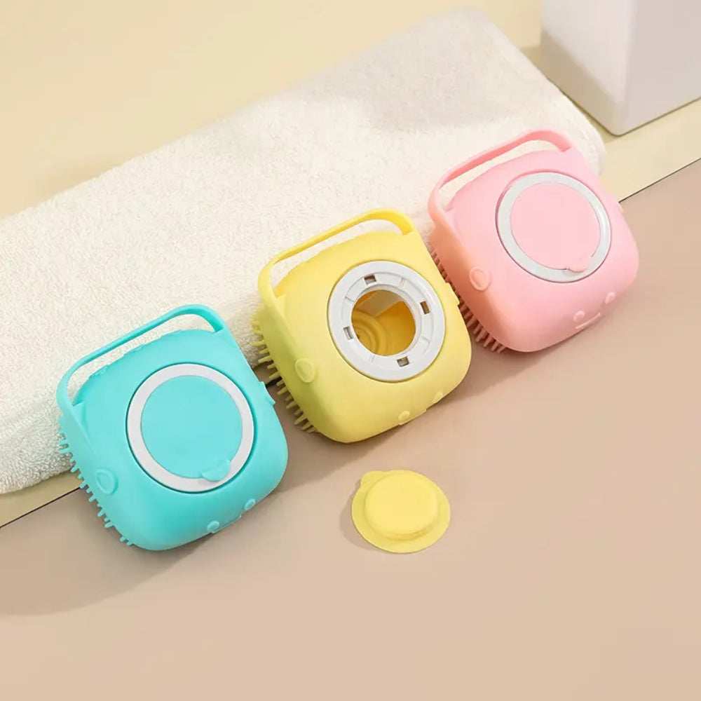 Dog Bathing Brush Pet Massage Brush Shampoo Dispenser Soft Silicone Brush | Purrfect Pet Haven