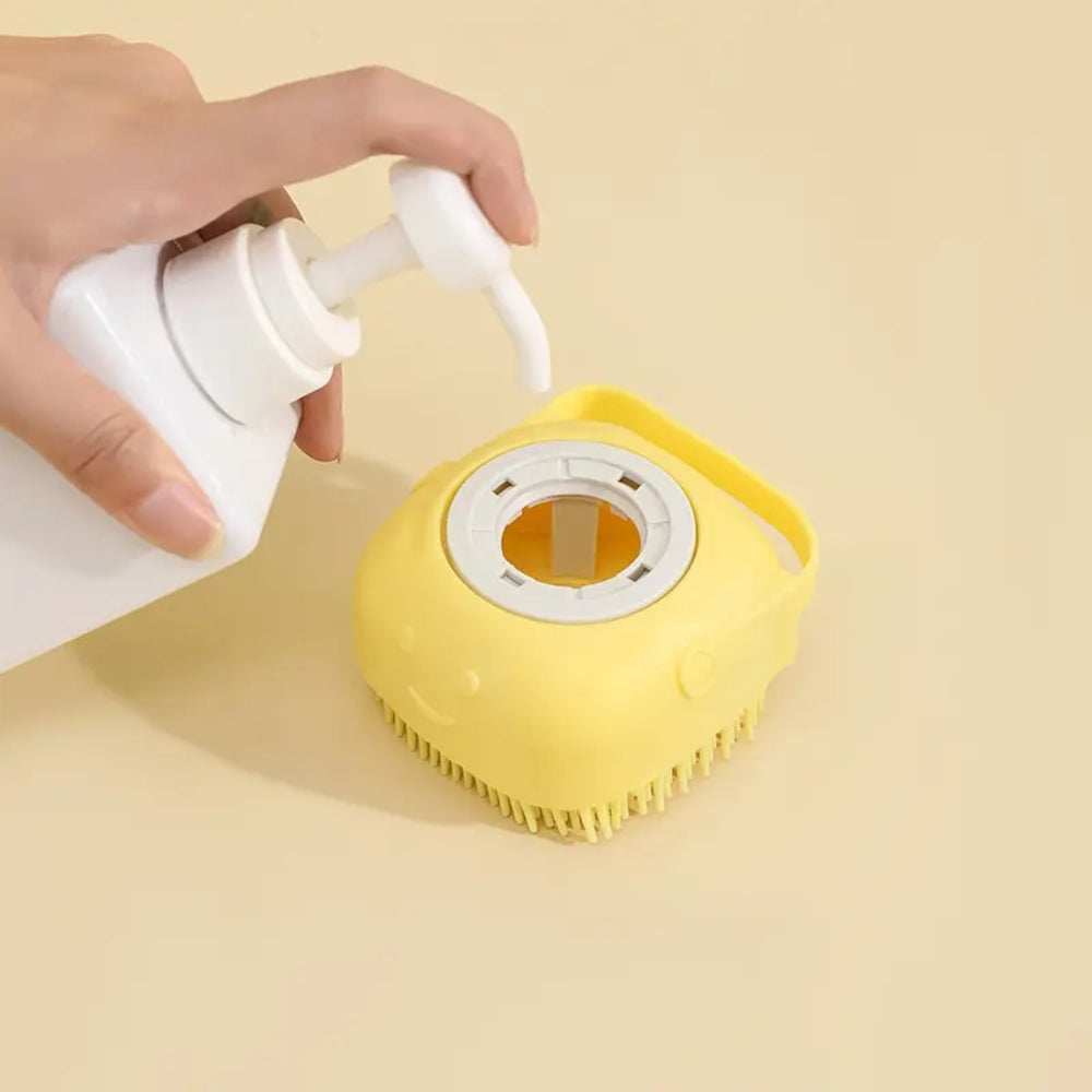 Dog Bathing Brush Pet Massage Brush Shampoo Dispenser Soft Silicone Brush | Purrfect Pet Haven