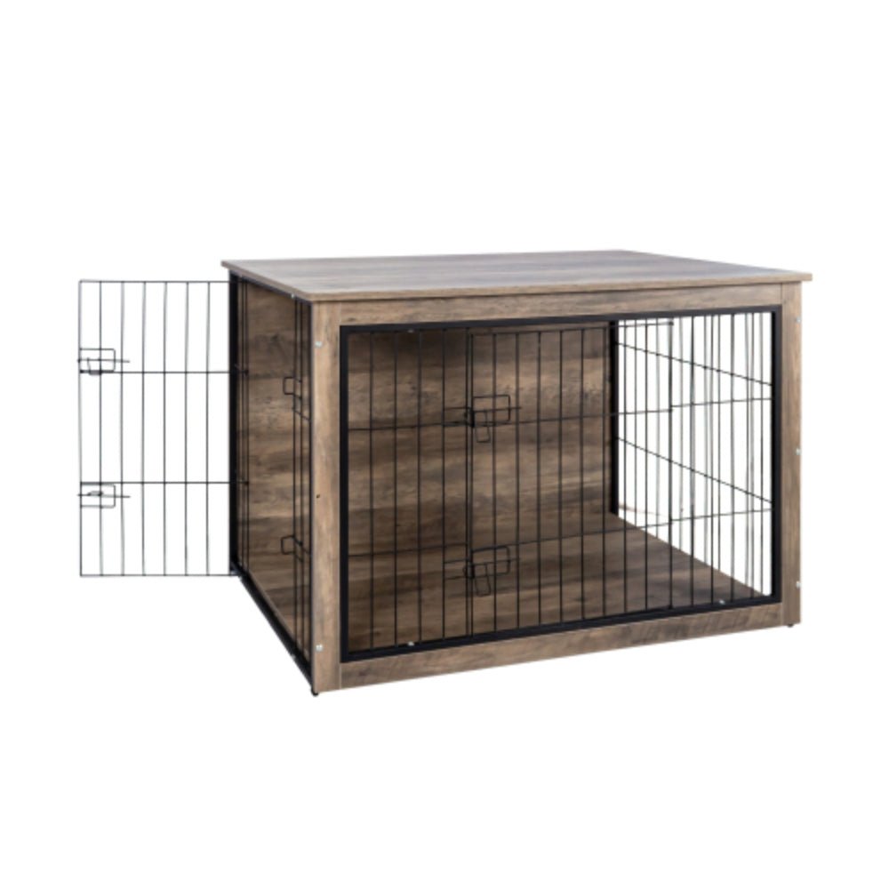 Stylish Wooden Dog Crate Furniture with Double Doors Large | Purrfect Pet Haven