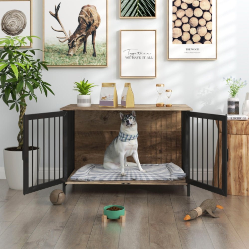 Spacious Wooden Dog Crate Furniture with 2 Doors for Large Medium Dogs | Purrfect Pet Haven