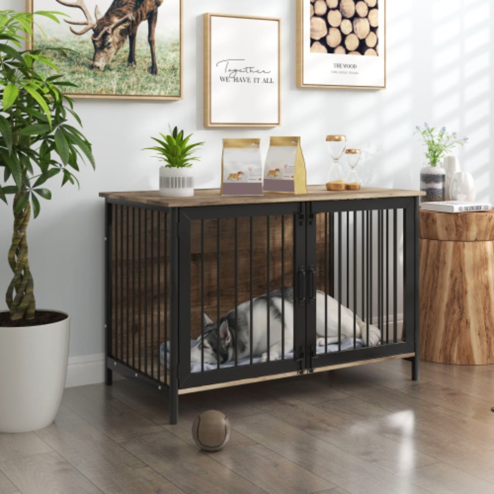 Spacious Wooden Dog Crate Furniture with 2 Doors for Large Medium Dogs | Purrfect Pet Haven