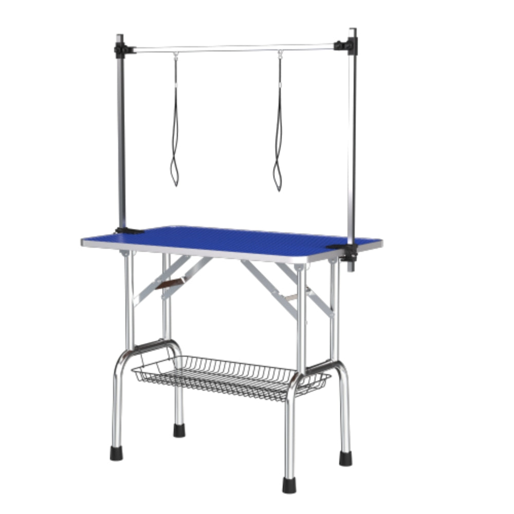 Adjustable Heavy Duty Dog Grooming Blue Table with Arm Noose and Mesh Tray | Purrfect Pet Haven