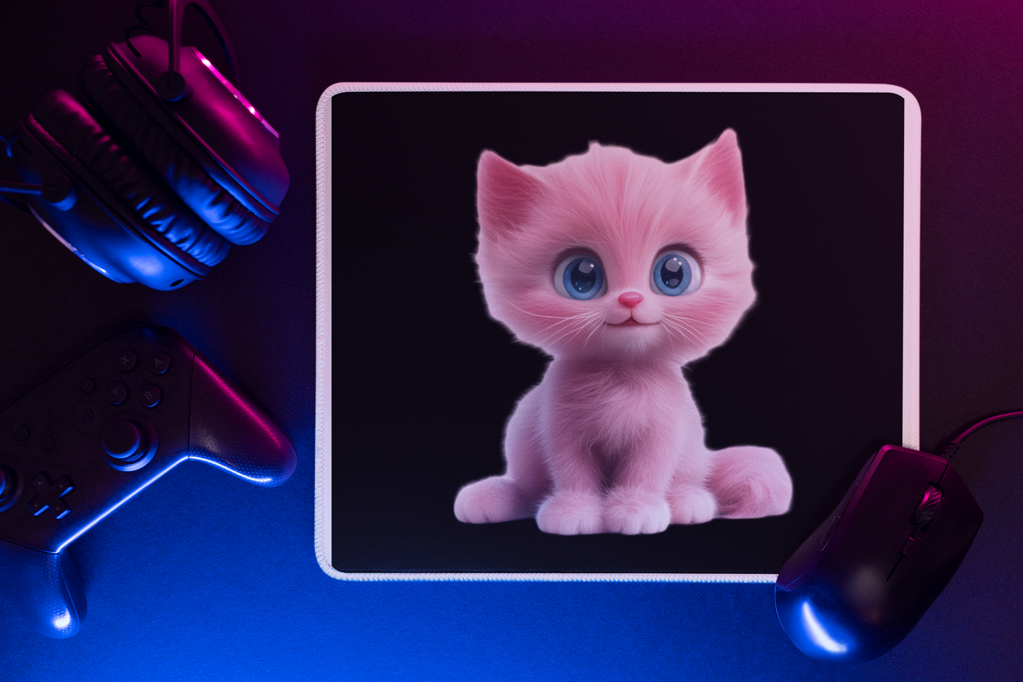 Cute Pink Cat Gaming Mouse Pad - Adorable Desk Accessory for Animal Lovers | Purrfect Pet Haven