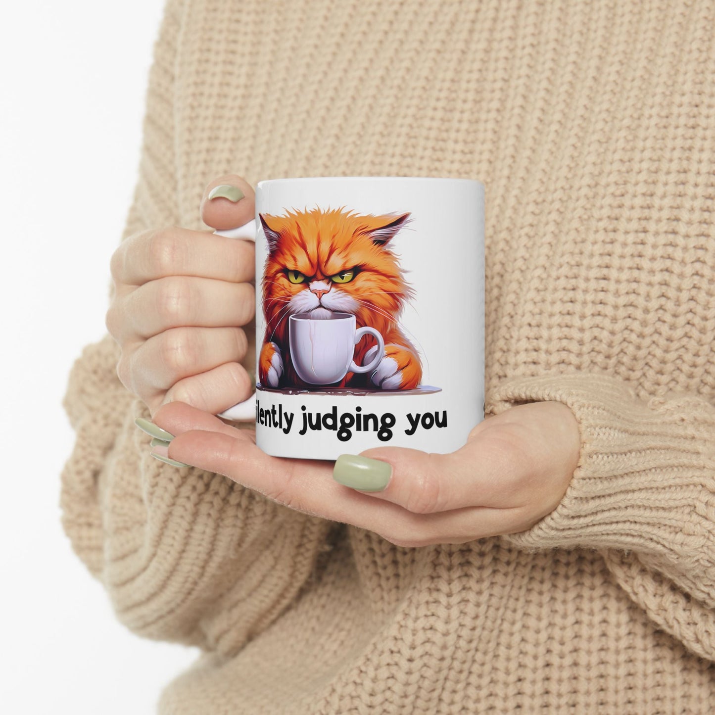 Funny Cat Ceramic Mug - 'Judging You Silently' (11oz, 15oz) | Purrfect Pet Haven