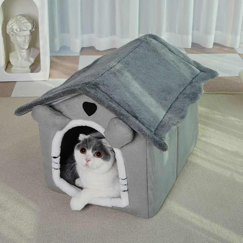 Cute House Type Cathouse Doghouse - Removable Washable Pet Bed