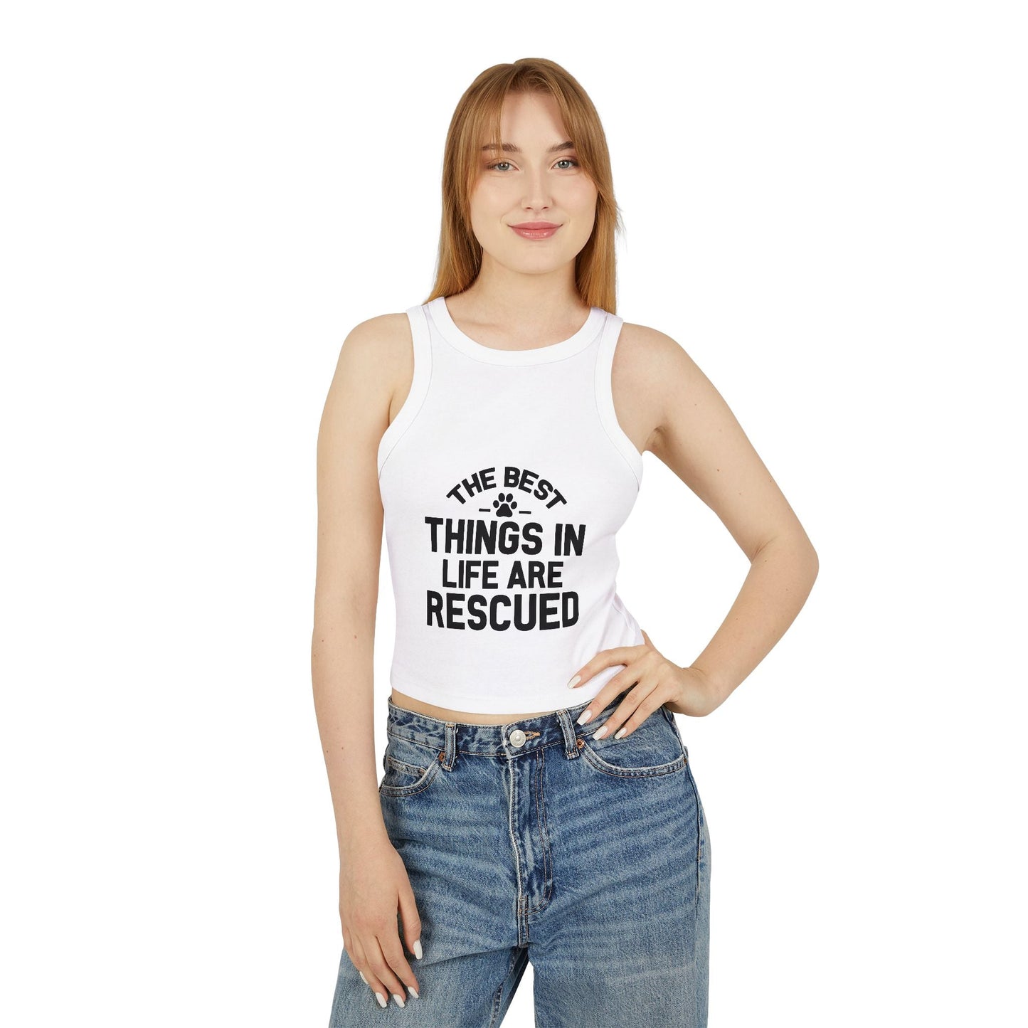 Rescue Love Women's Micro Rib Racer Tank Top - The Best Things in Life Are Rescued | Purrfect Pet Haven
