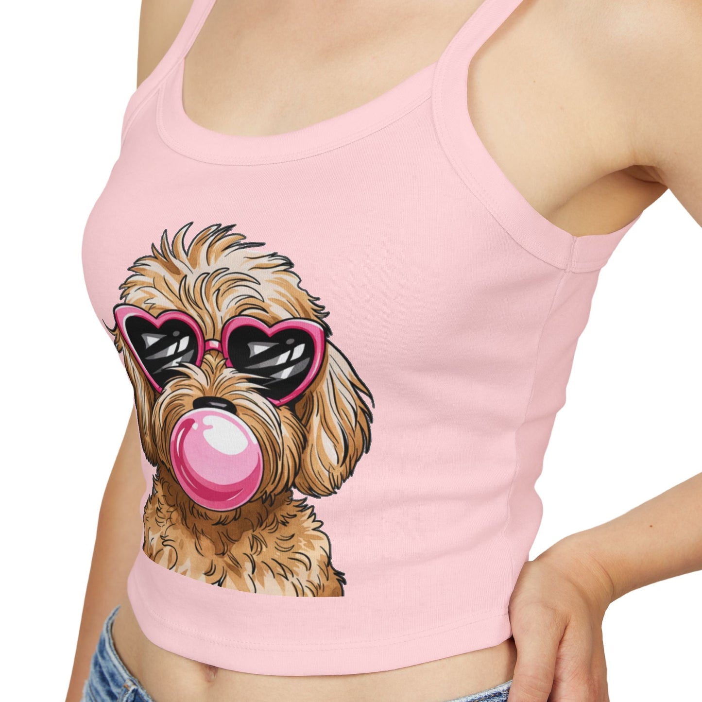 Cool Goldendoodle Blowing Bubble - Women's Spaghetti Strap Tank Top | Purrfect Pet Haven