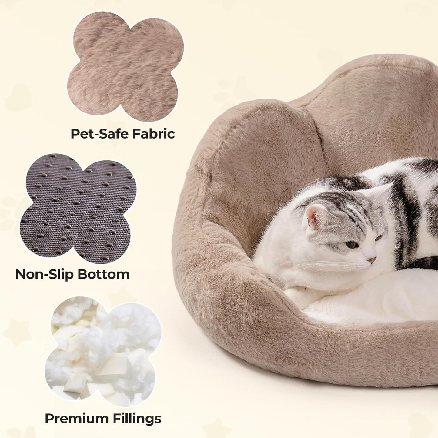 Cozy Khaki Flower Pet Bed - Washable