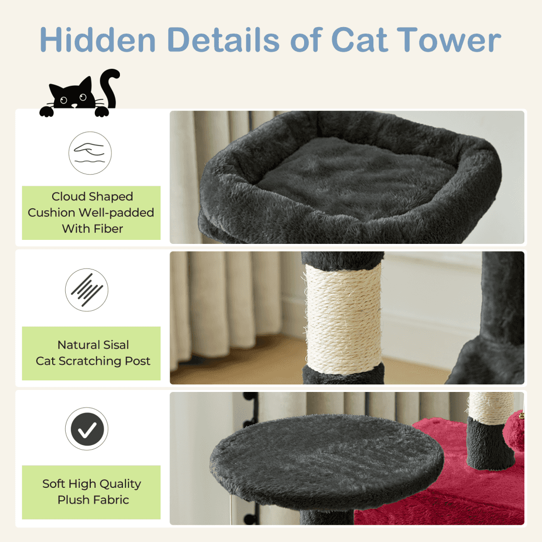 44-Inch Cat Tree - Multi-Level with Hammock & Sisal Posts - Purrfect Pet Haven