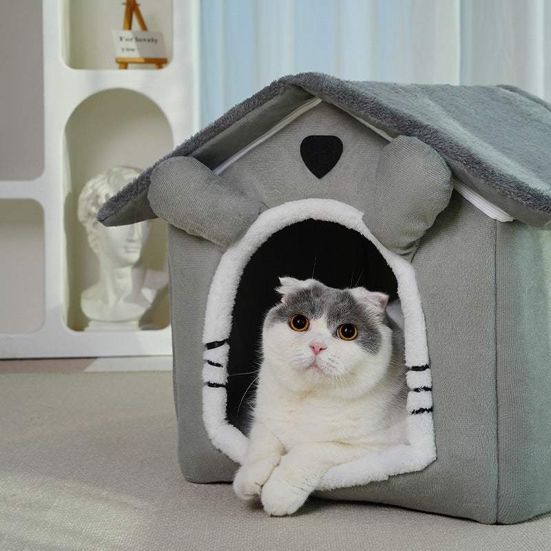 Cute House Type Cathouse Doghouse - Removable Washable Pet Bed