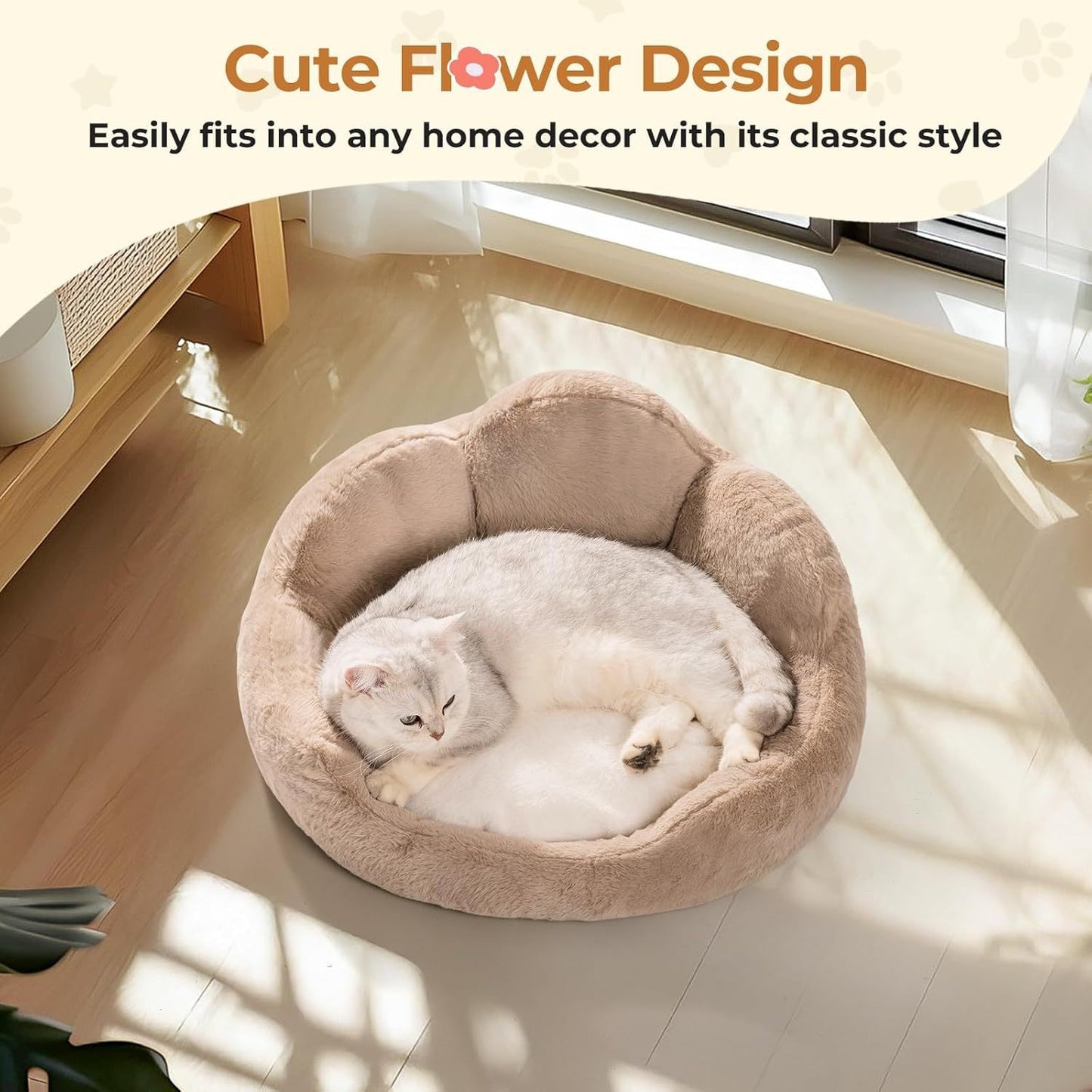 Cozy Khaki Flower Pet Bed - Washable