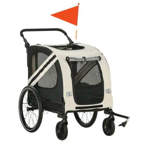 Aosom 2-in-1 Pet Bike Trailer For Small Dogs, Road-Visibility Bicycle Stroller, Weather-Strong Bike Wagon Trailer Sidecar Attachment, White