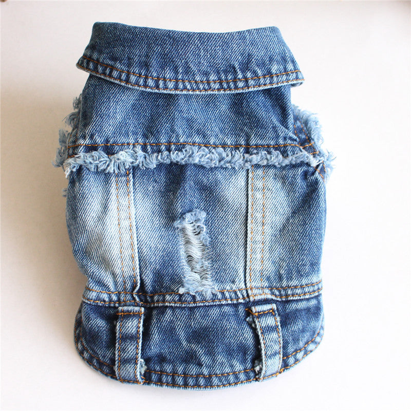 Ripped Fringe Denim Jacket - Full Size Pet Clothes