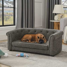 Pet Sofa With Arc-shaped Backrest And Armrests, Contemporary Rectangular Pet Sofa Crafted From Breathable Linen Cozy Soft Cushion Dog Sofa