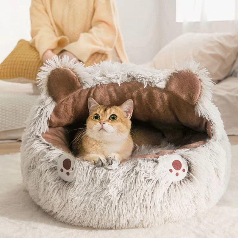 Winter Plush Cat Bed - Round Warm Nest