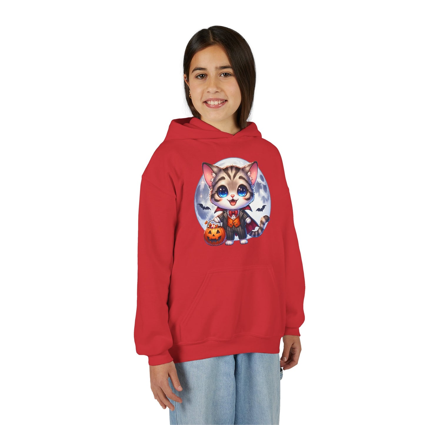 Adorable Cat Halloween Hoodie - Youth Spooky Season Sweatshirt