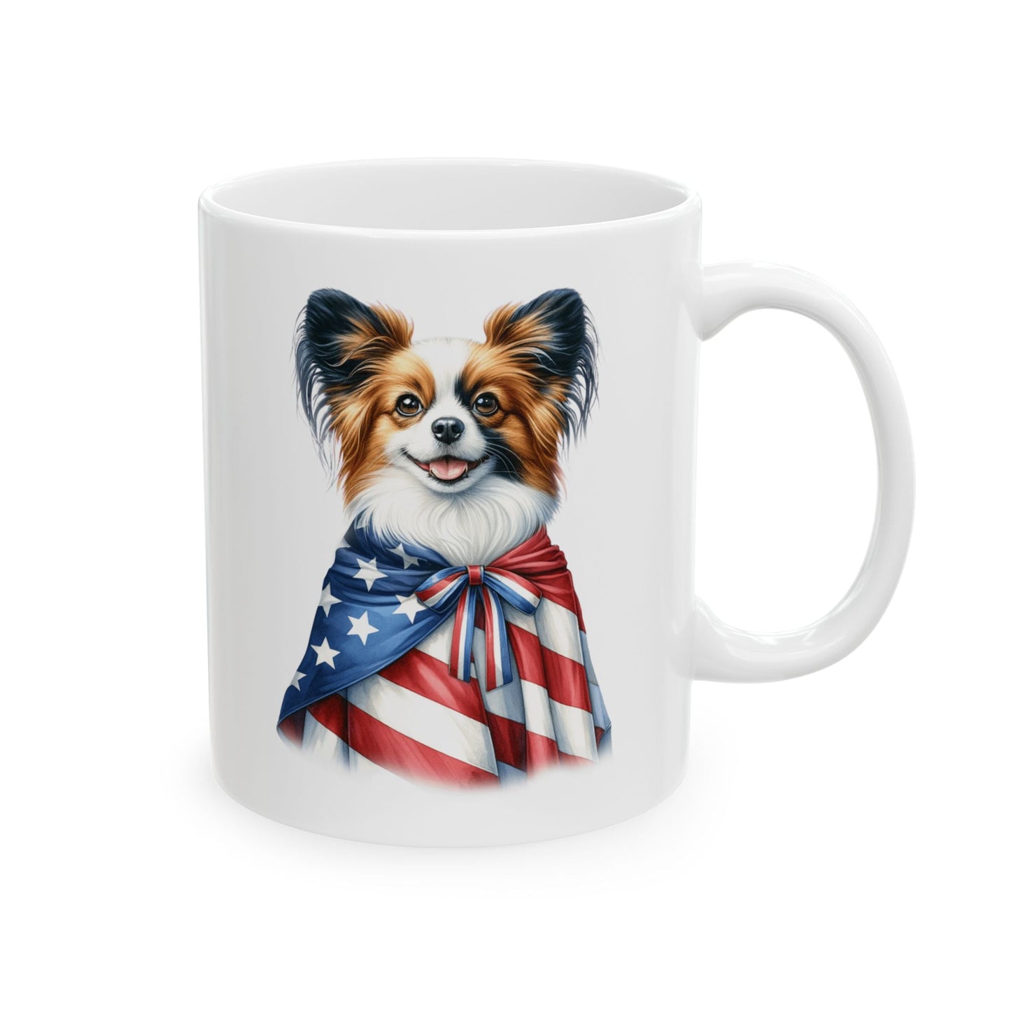 Papillion Patriotic Ceramic Mug – 11oz & 15oz | Perfect for Independence Day & All-American Celebrations | Purrfect Pet Haven