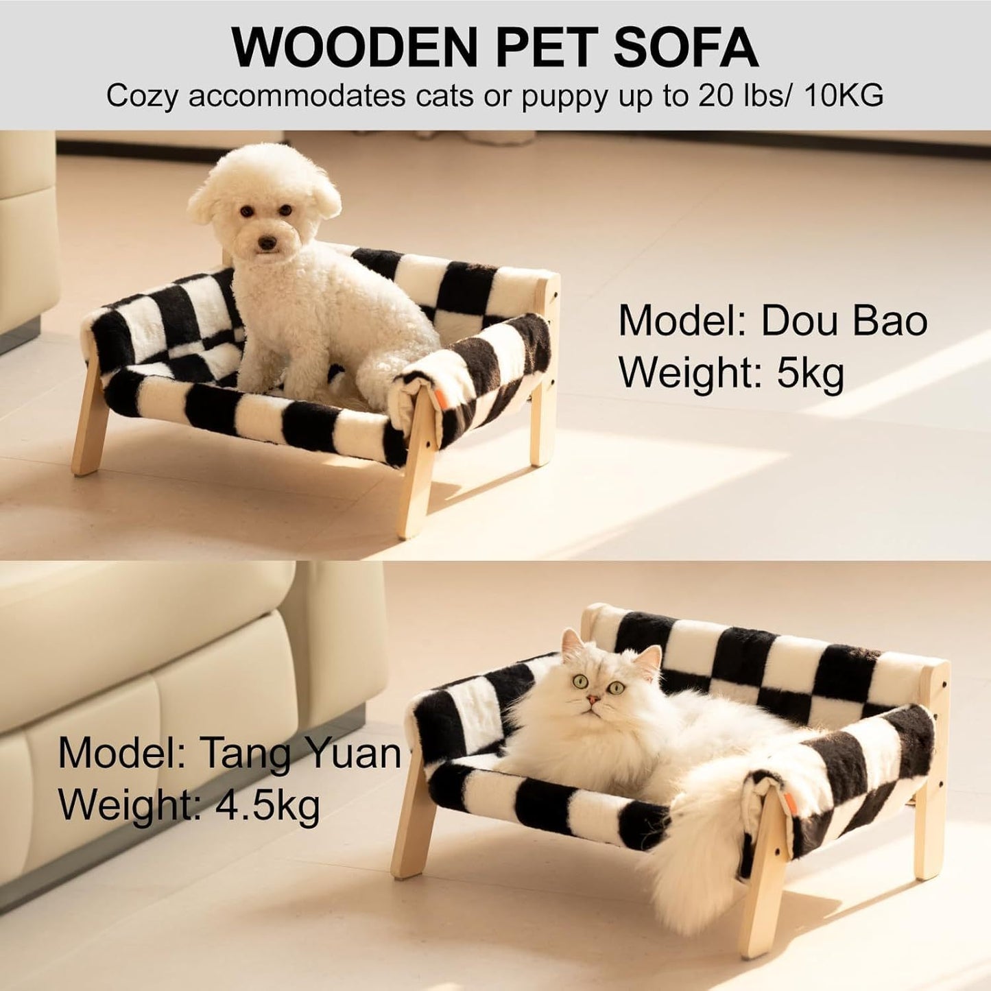 Raised Cat Bed - Wooden Legs Checkerboard