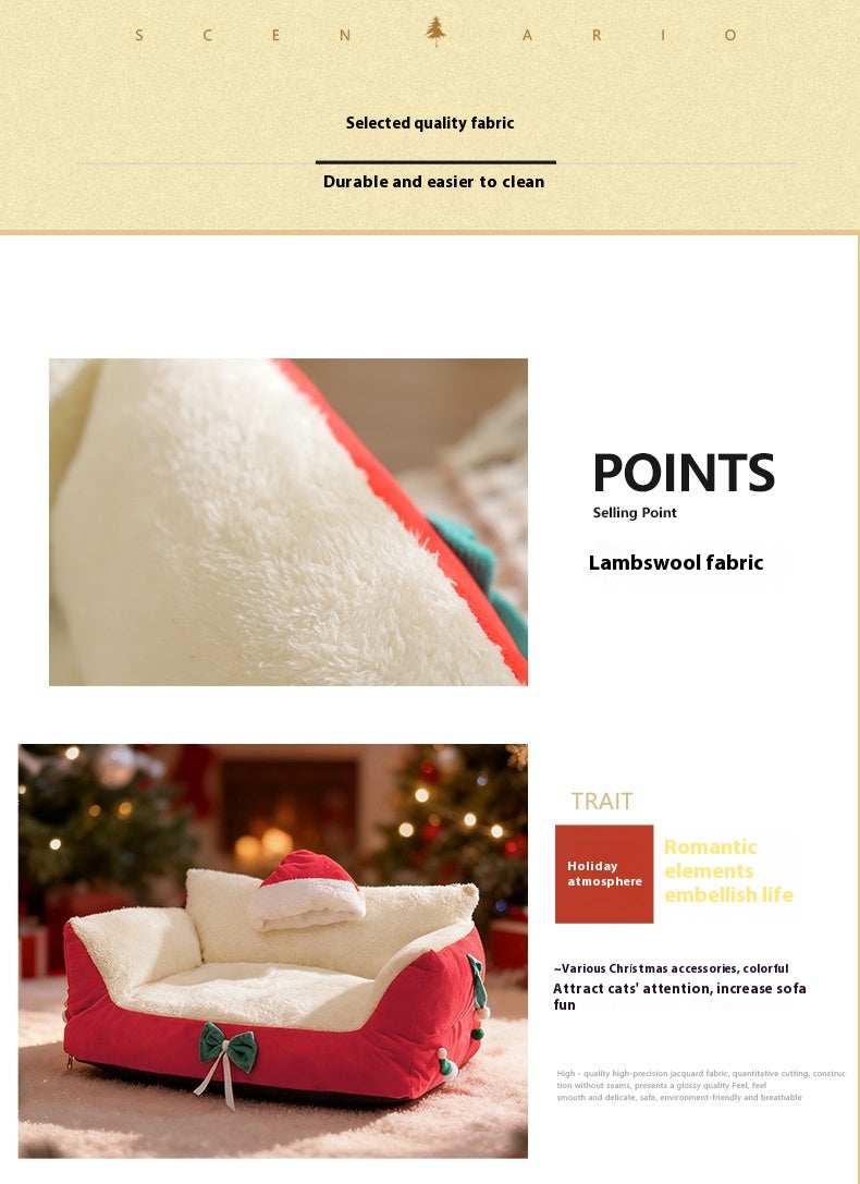 Christmas Cat Bed for Winter Warmth - Cozy Bolster Pet Nest - Purrfect Pet Haven