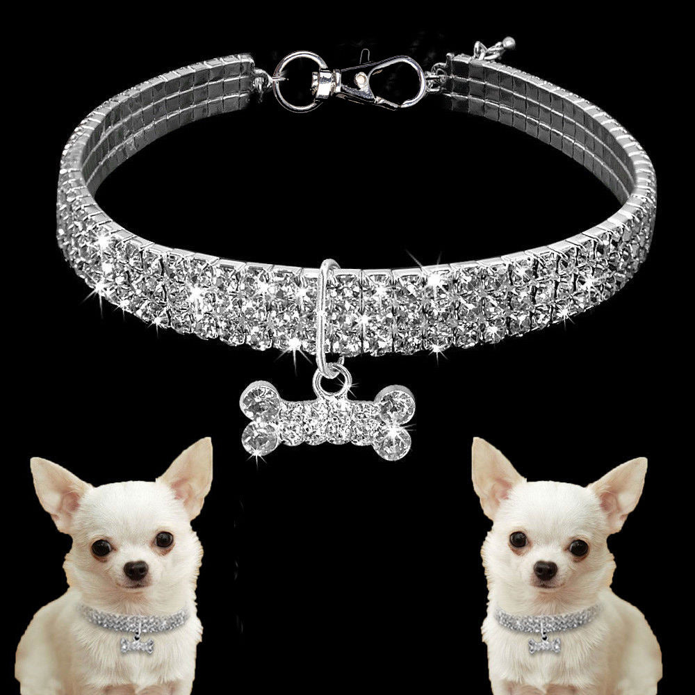 Crystal Bling Rhinestone Dog Collar for Small Medium Dogs Cats