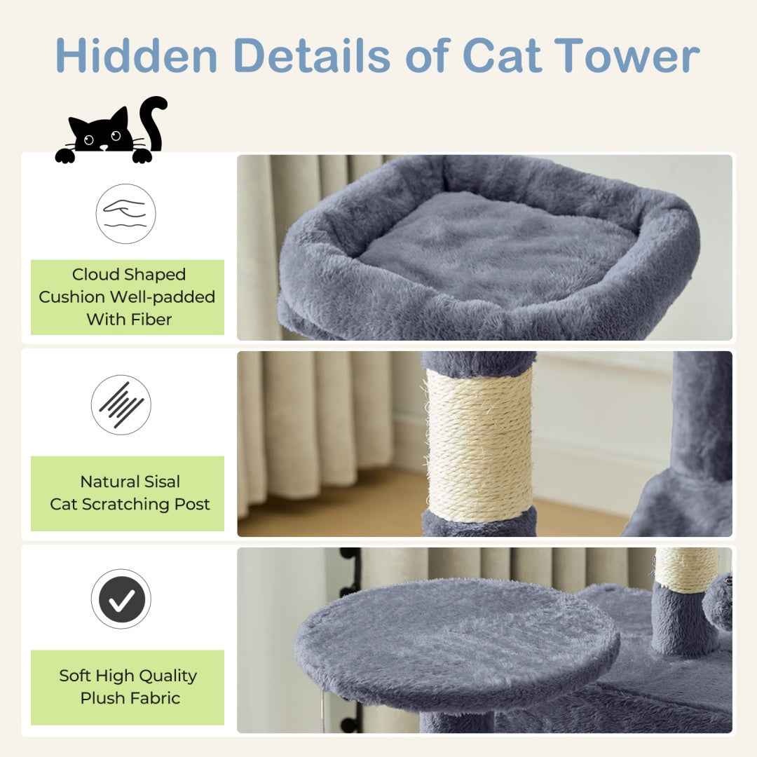 44-Inch Cat Tree - Multi-Level with Hammock & Sisal Posts - Purrfect Pet Haven