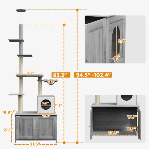 Floor to Ceiling Cat Tree - 2-in-1 Litter Box