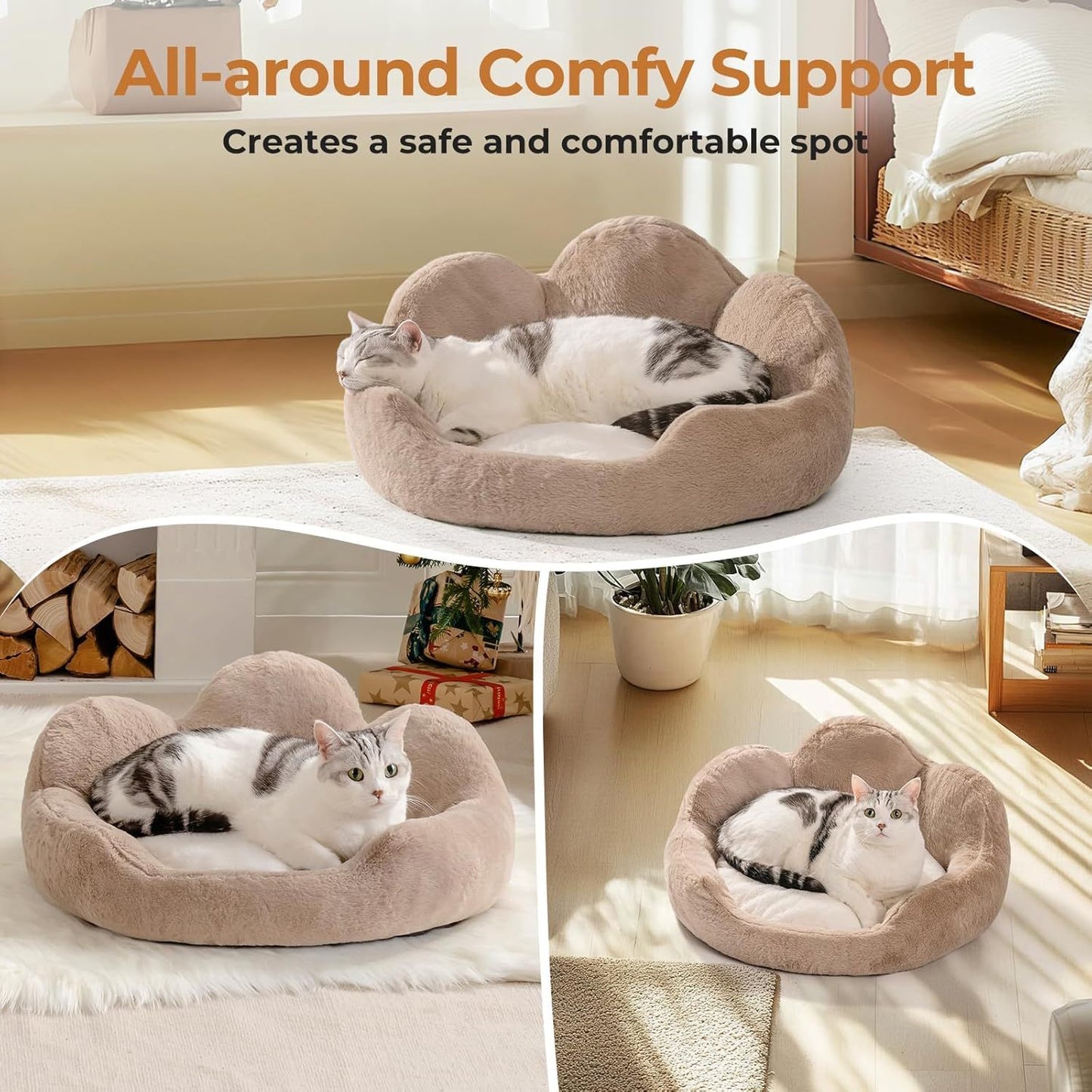 Cozy Khaki Flower Pet Bed - Washable