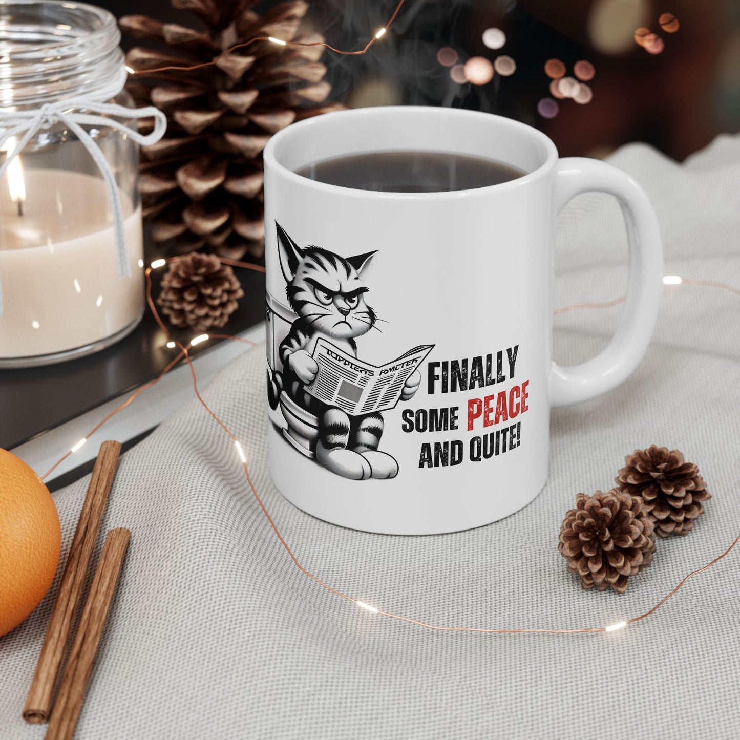 Funny Cat Ceramic Mug – "Finally Some Peace and Quiet!" – Perfect Gift for Cat Lovers | Purrfect Pet Haven
