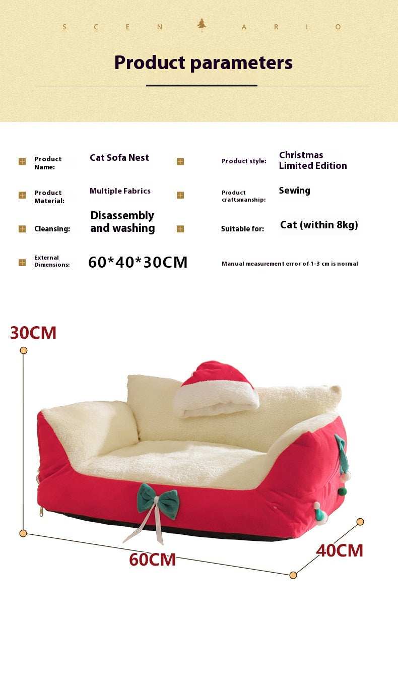 Christmas Cat Bed for Winter Warmth - Cozy Bolster Pet Nest - Purrfect Pet Haven
