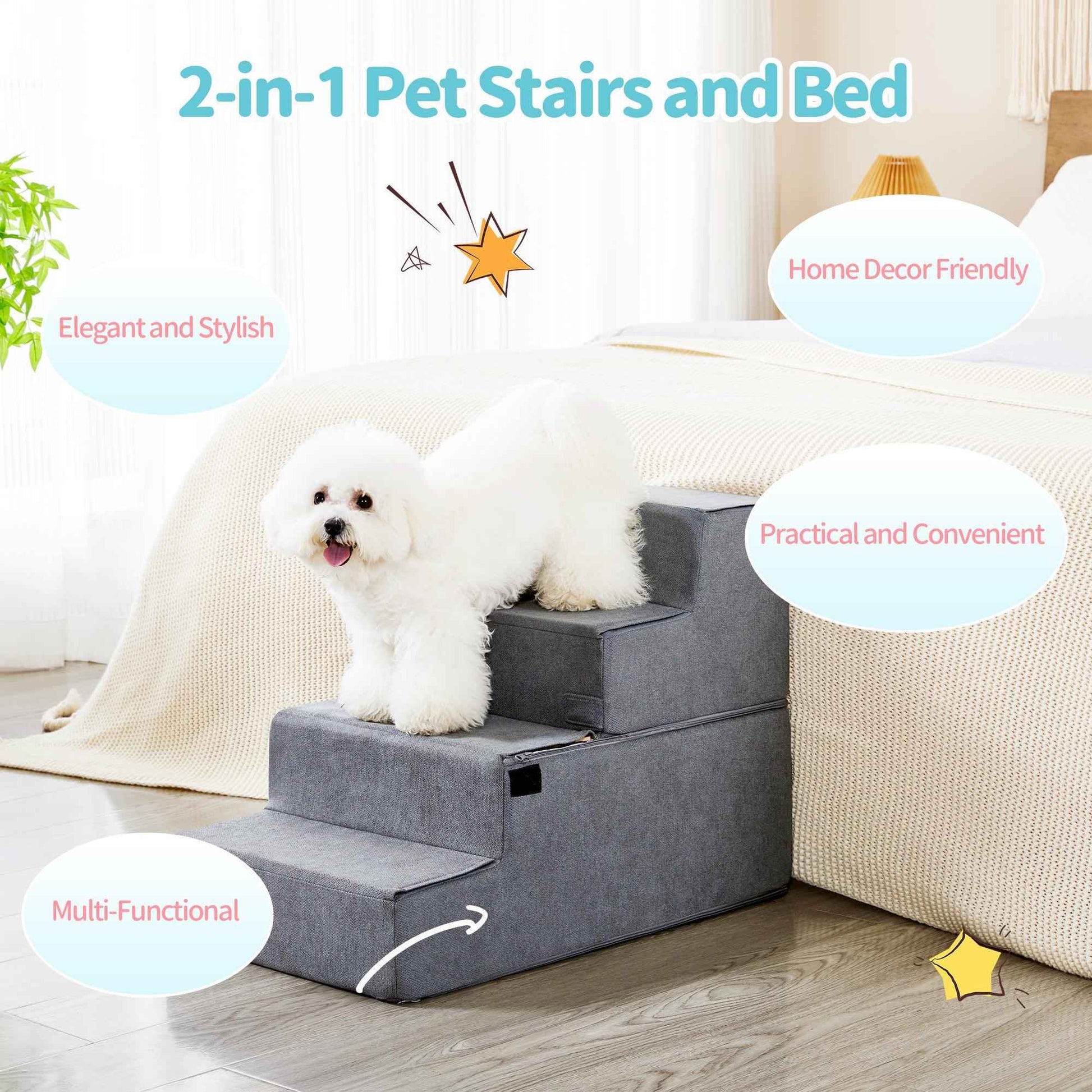 Dog Steps for High Beds - 4-Step Foam Pet Stairs - Purrfect Pet Haven