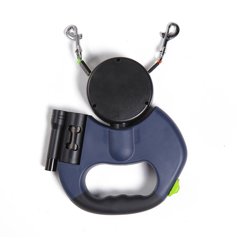 Reflective Swivel Dual Pet Retractable Dog Leash For Small Dogs with Light and Bag Holder