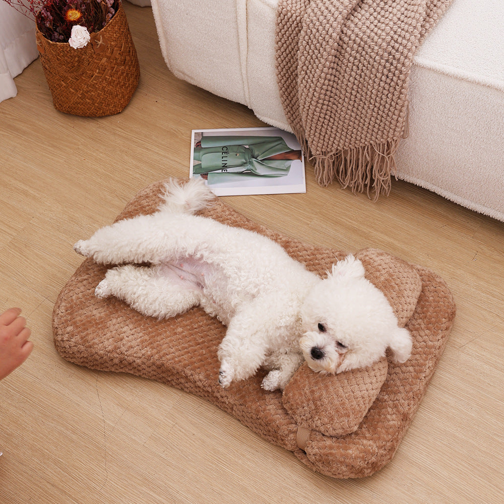 Soft Plush Calming Cushion Pet Bed Mat with Pillow - Fits Dogs Cats