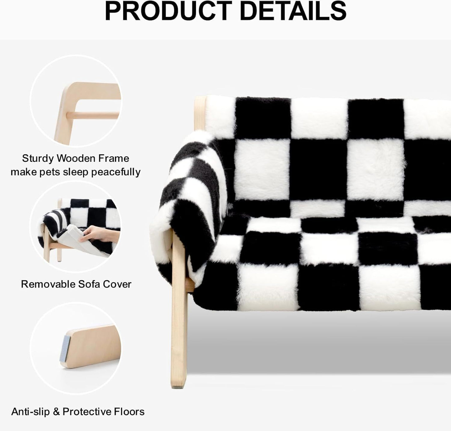 Raised Cat Bed - Wooden Legs Checkerboard