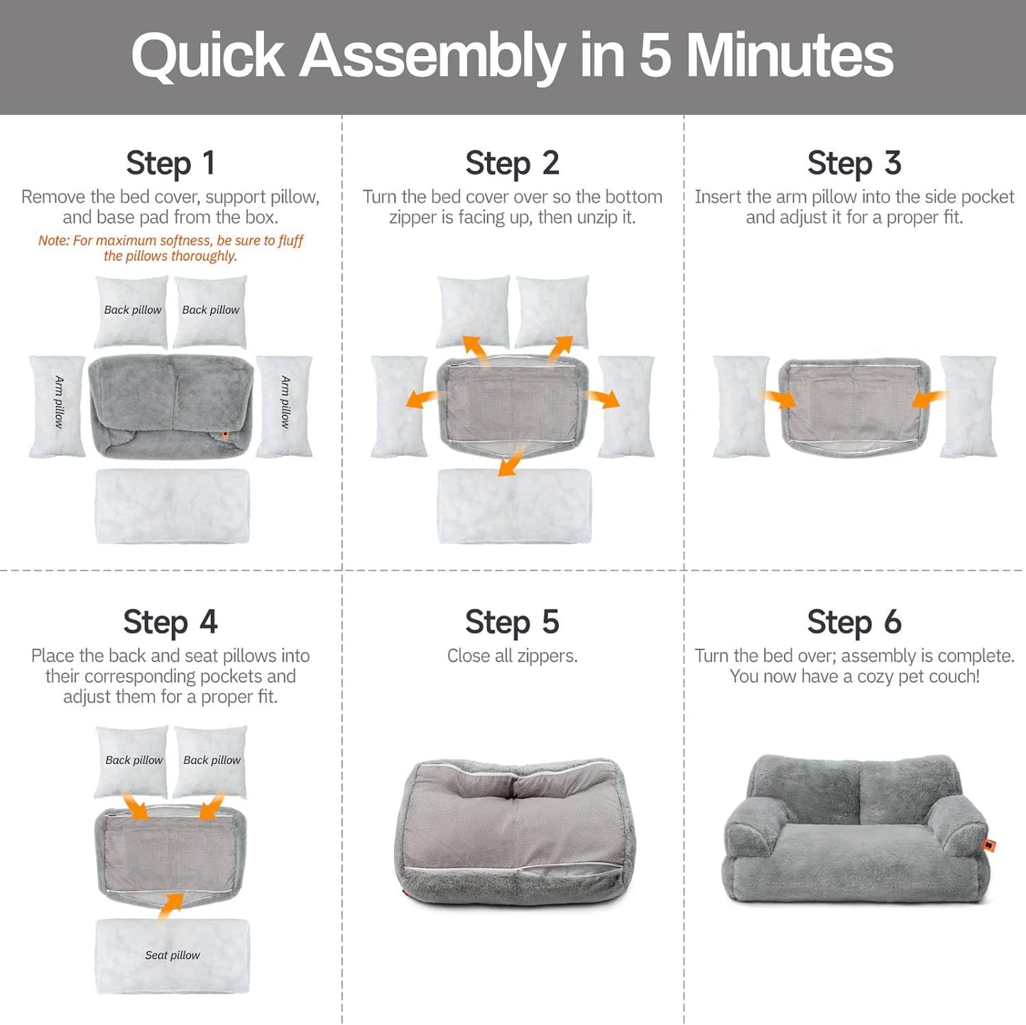 Washable Pet Bed - Fluffy Couch Small-Medium