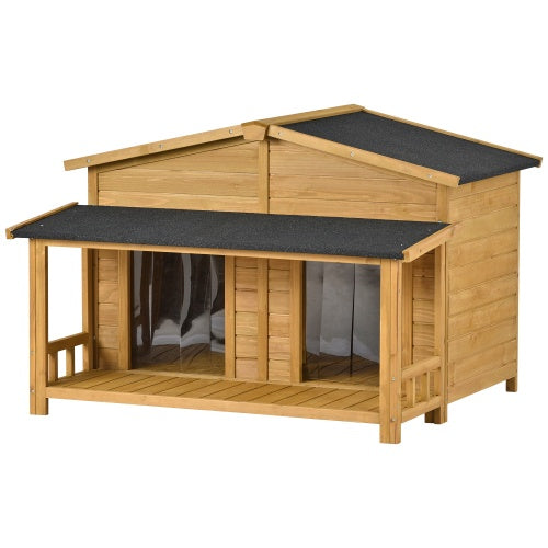 Large Wooden Dog House with Porch - Outdoor Hut Style Kennel