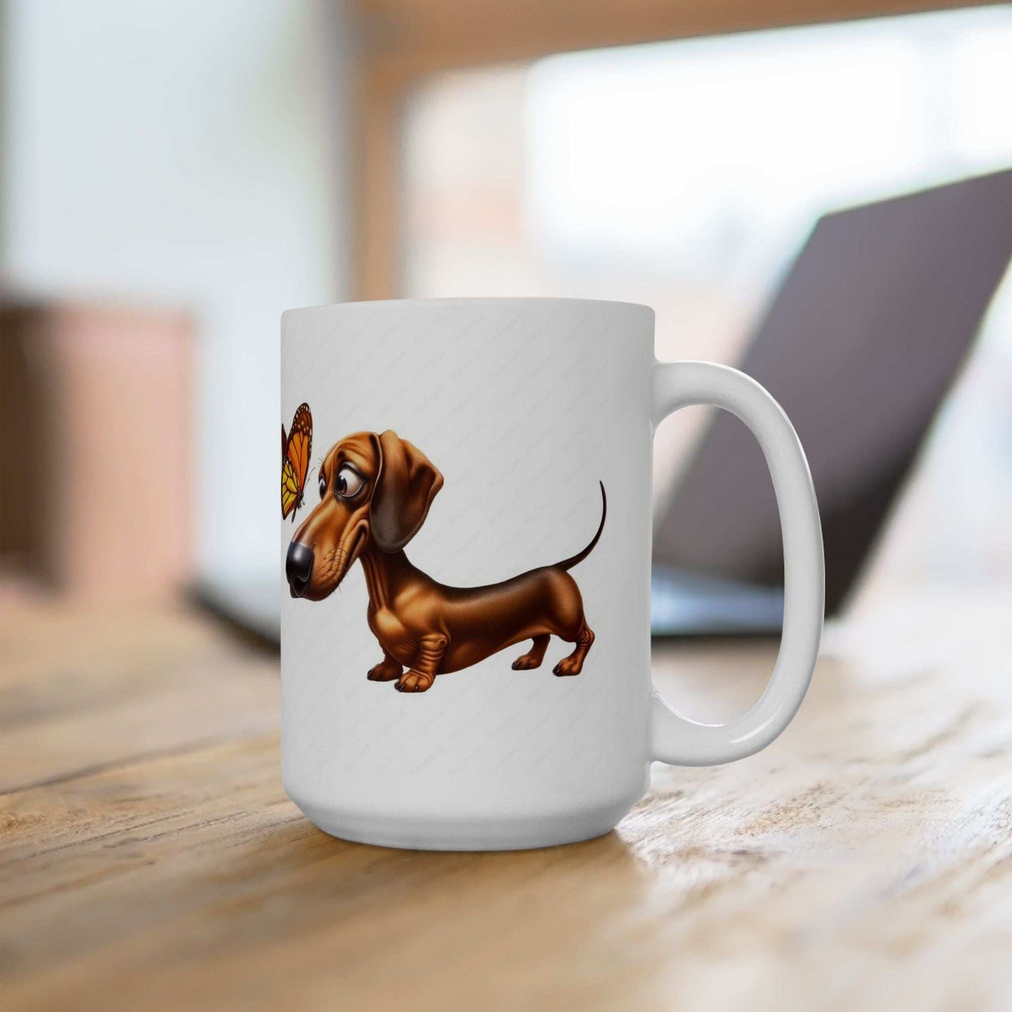 Cute Dachshund and Butterfly Ceramic Mug - Fun 11oz & 15oz Coffee Cup for Animal Lovers | Purrfect Pet Haven