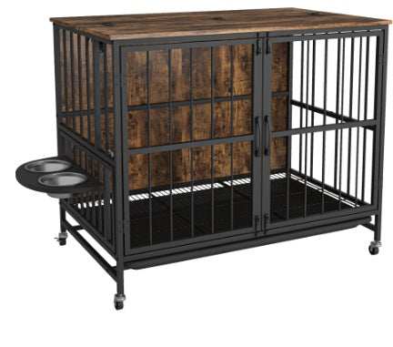 Multifunctional Furniture Crate Dog Cage with Removable Trays and Feeding Station - Purrfect Pet Haven