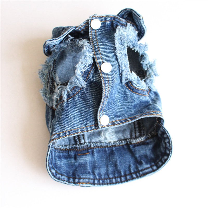 Ripped Fringe Denim Jacket - Full Size Pet Clothes
