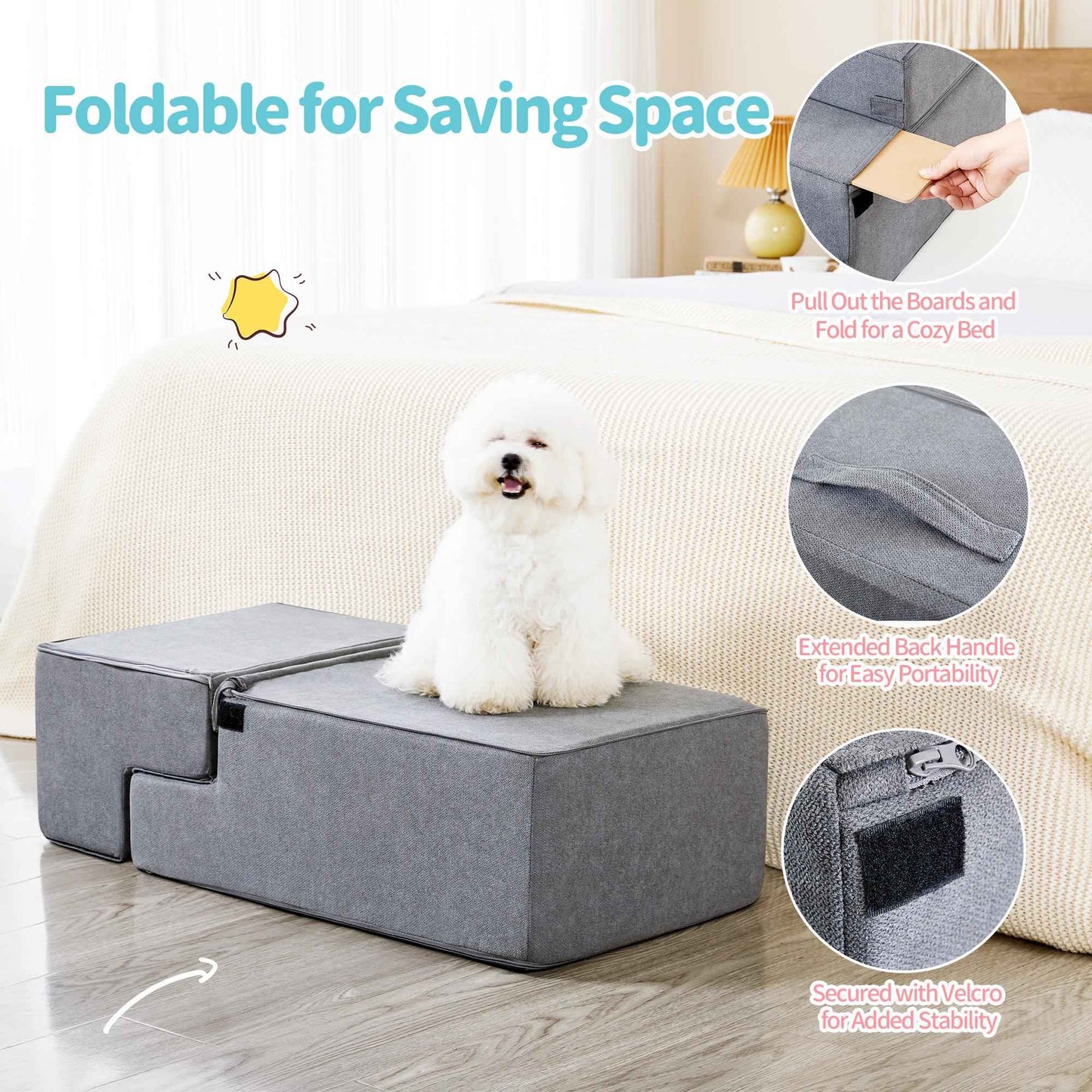 Dog Steps for High Beds - 4-Step Foam Pet Stairs - Purrfect Pet Haven