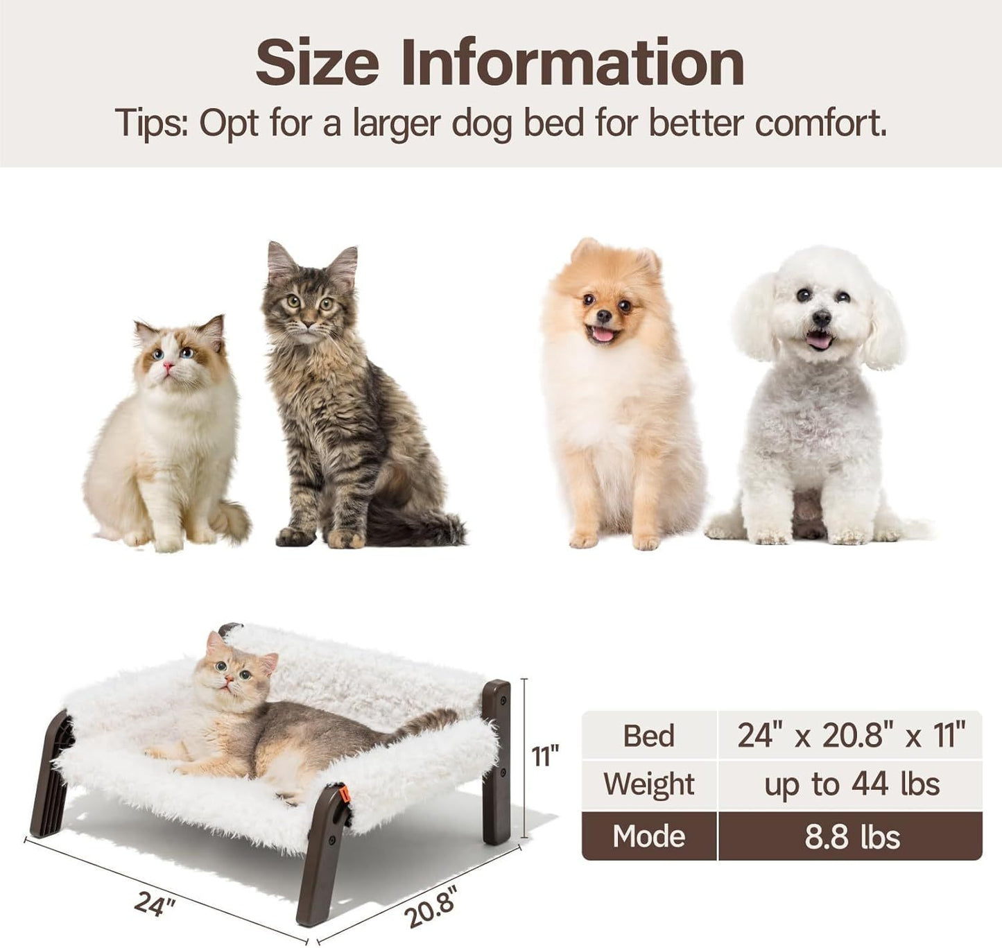 Raised Cat Bed - Elevated Plush 44lb Support