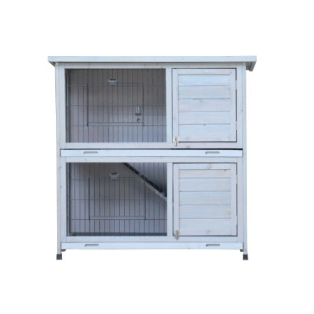 2-Story Rabbit Hutch - White with Removable Trays & Run