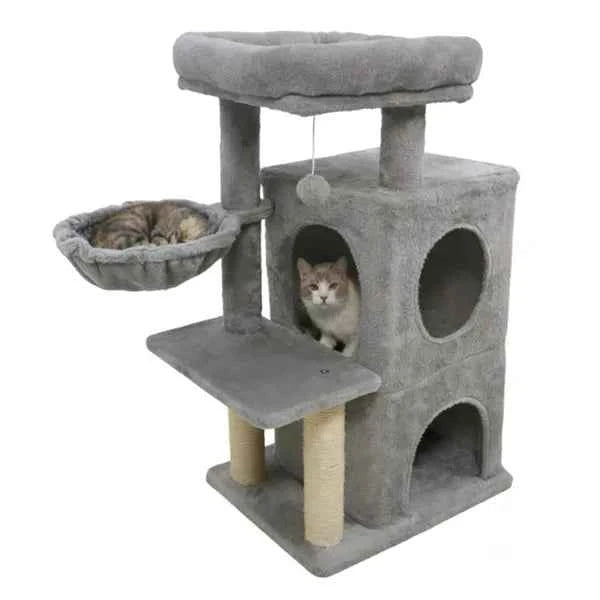 Light Gray 33.5" Multi-Level Cat Tree With 2-Tier Condo, Sisal Scratching Posts & Anti-Toppling Device For Cats