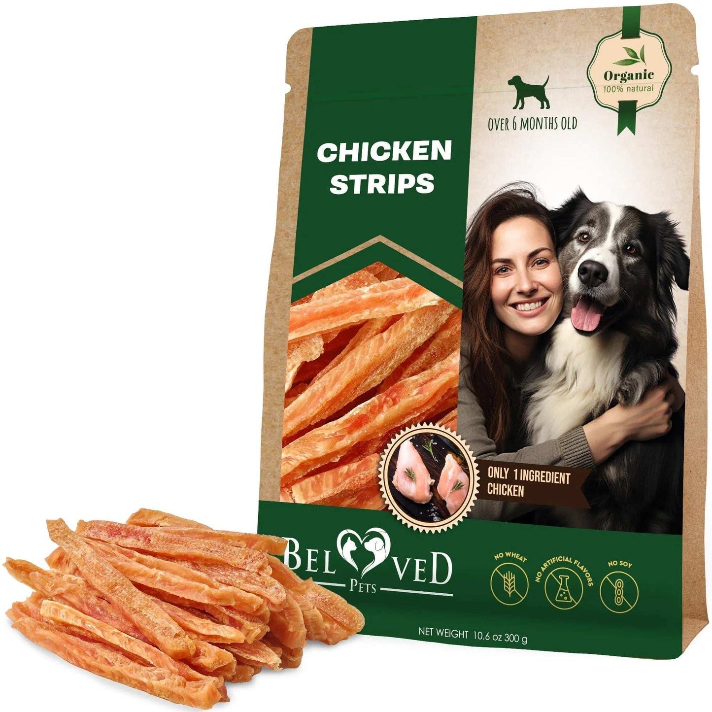 Human Grade Grain Free Meat Chicken Strips Dog Treats 10.6 Oz