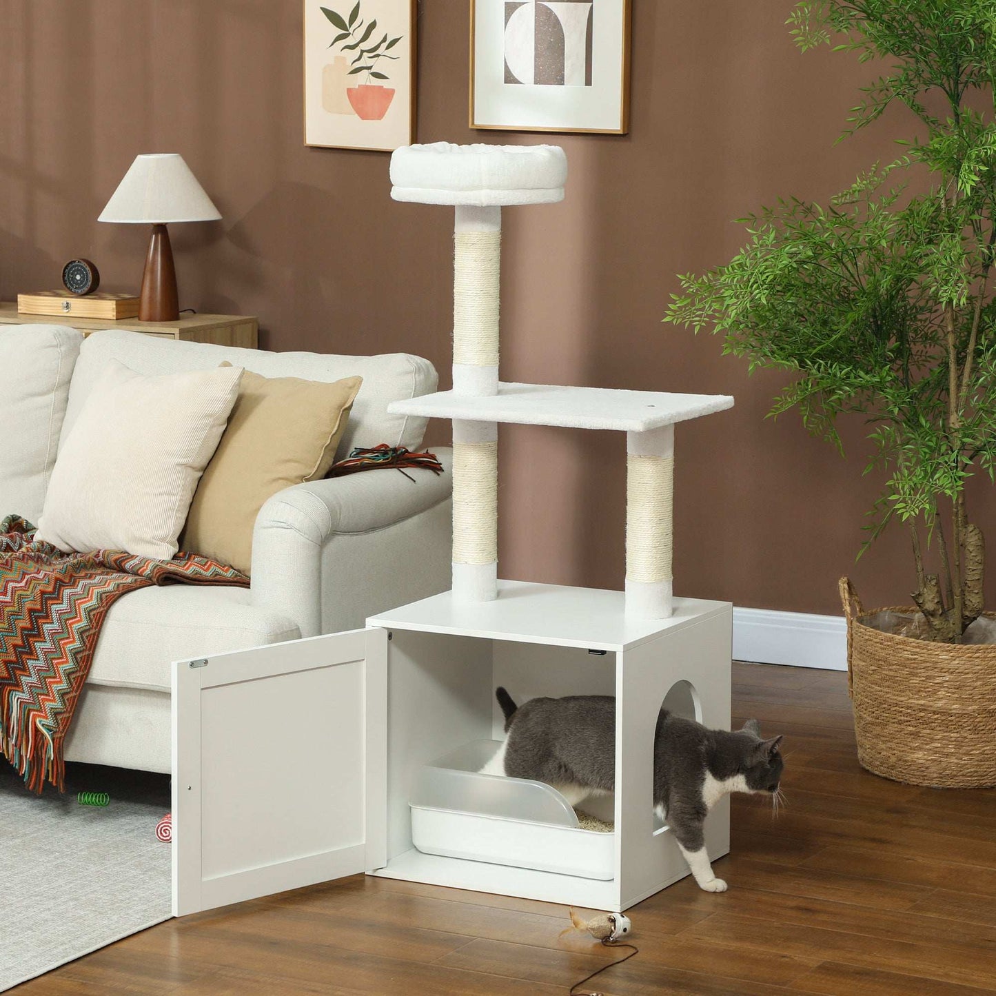 Cat Tree with Litter Box Enclosure - Multi-Level Tower - Purrfect Pet Haven