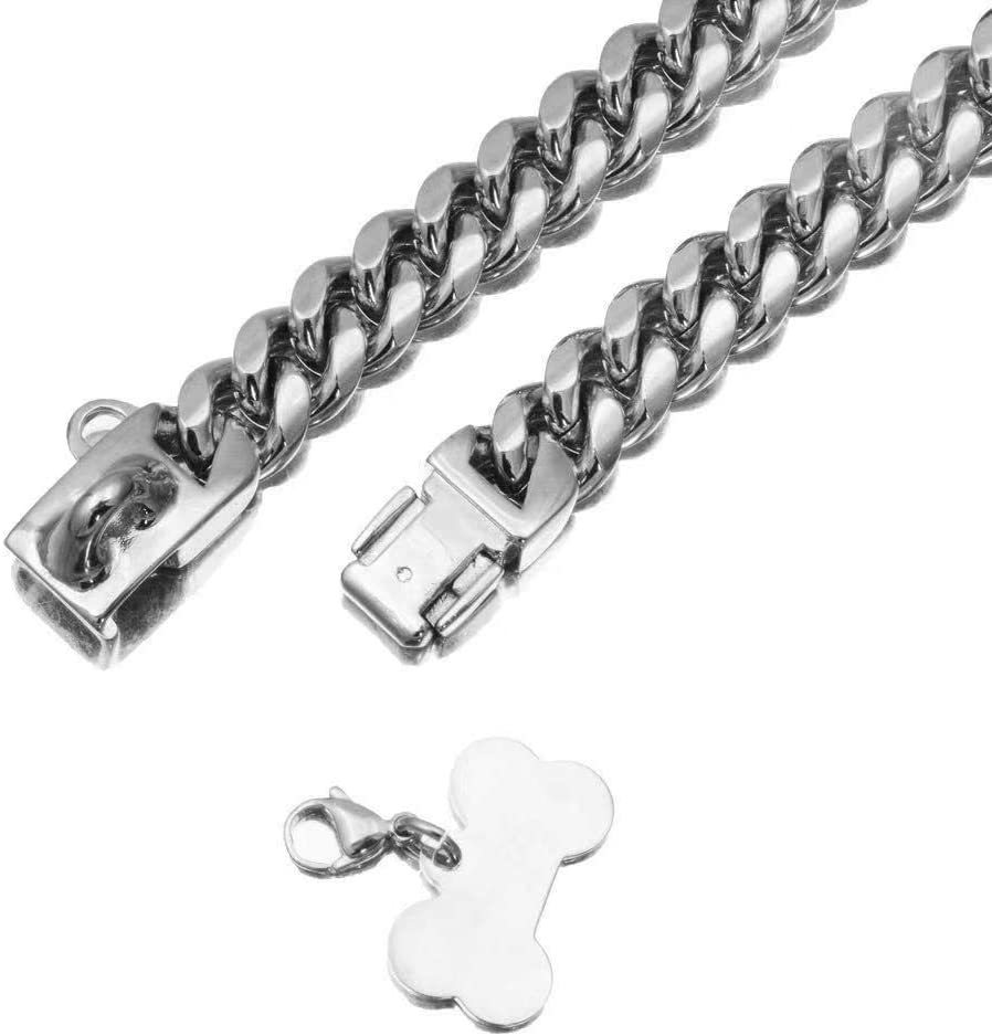 Stainless Steel Cuban Chain Lock Buckle Gold Silver Black Pet Dog Collar