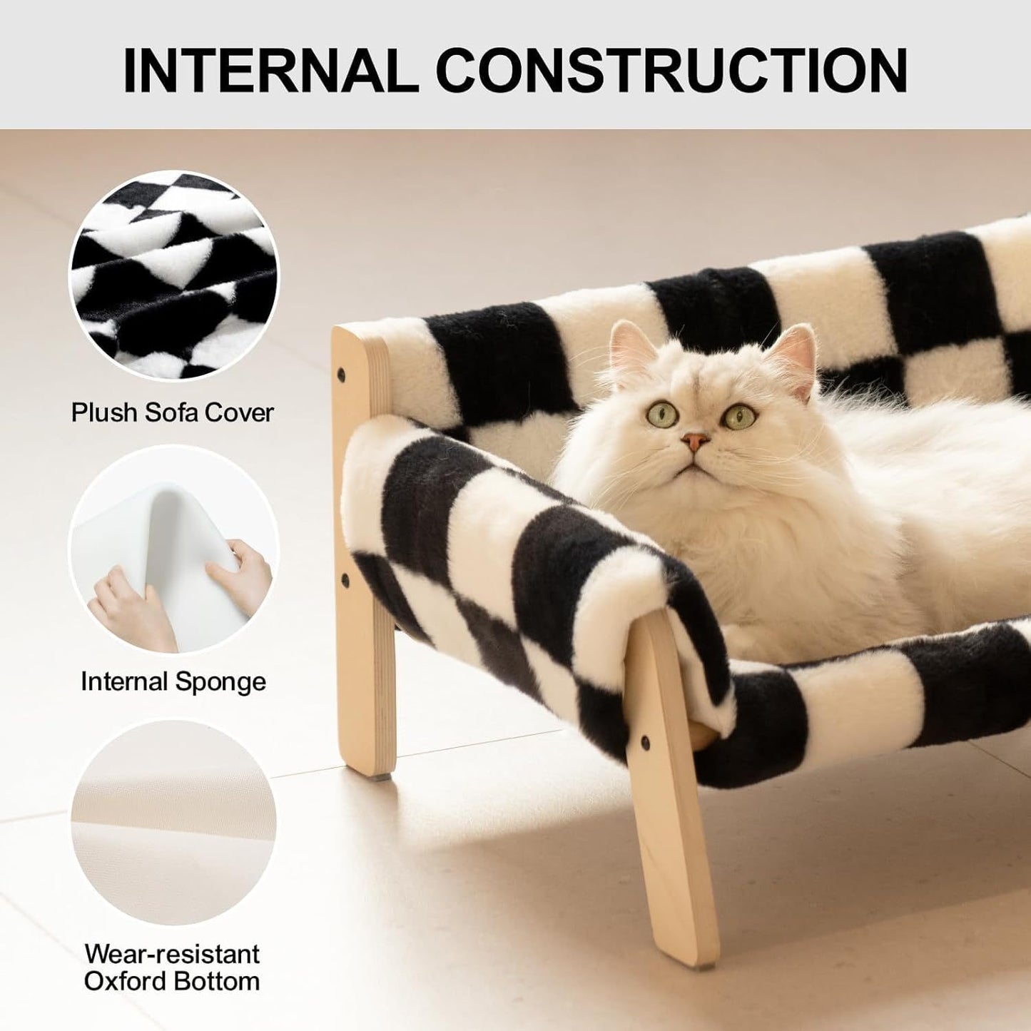 Raised Cat Bed - Wooden Legs Checkerboard