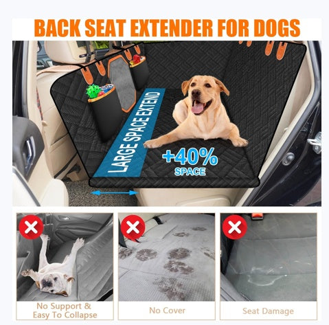 Adjustable Hard Bottom Dog Car Seat Backrest with Window & Storage Pockets