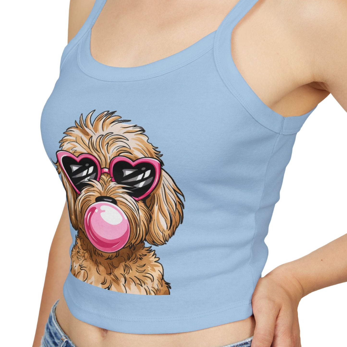 Cool Goldendoodle Blowing Bubble - Women's Spaghetti Strap Tank Top | Purrfect Pet Haven