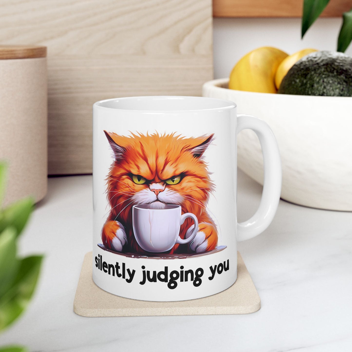 Funny Cat Ceramic Mug - 'Judging You Silently' (11oz, 15oz) | Purrfect Pet Haven
