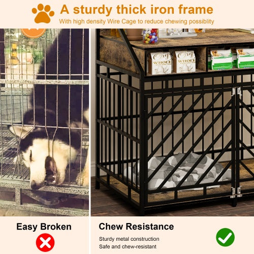 Furniture Style Double Door Kennel with Three Drawer Storage